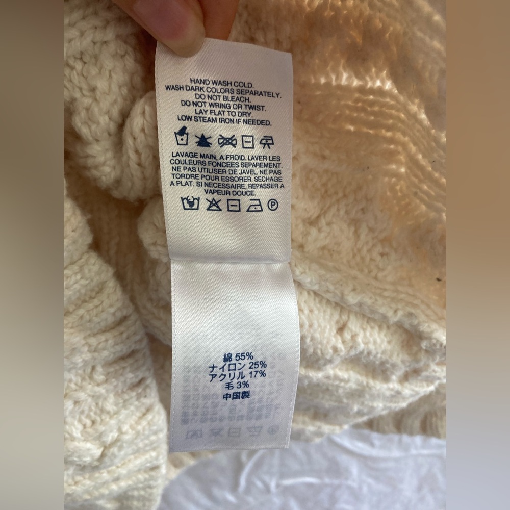 Women’s Lands’ End chunky cableknit cream wool cotton blend turtleneck sweater - Picture 6 of 7